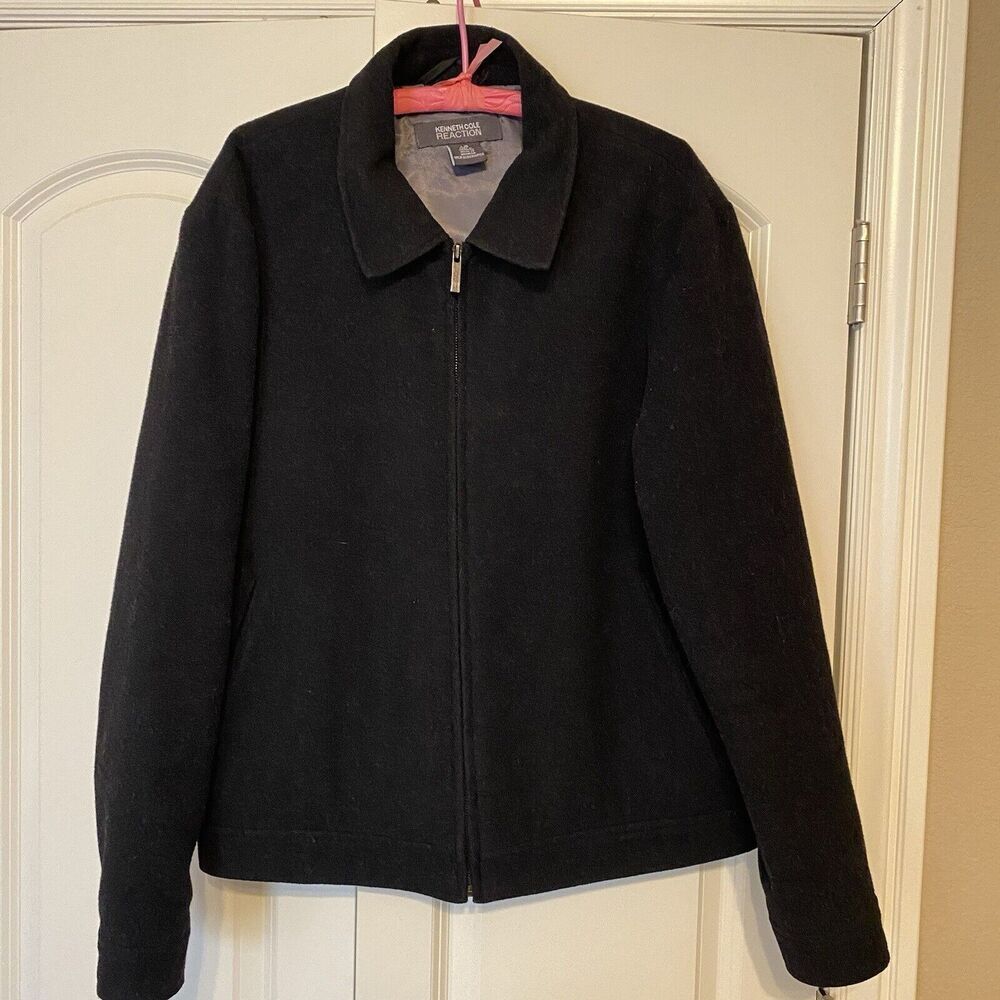 Kenneth Cole Reaction Wool Blend Jacket Full Zip Double Pockets Coat XL Black